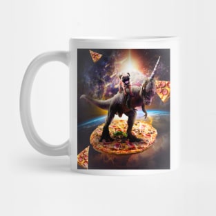 Outer Space Pug Riding Dinosaur Unicorn - Pizza Mug